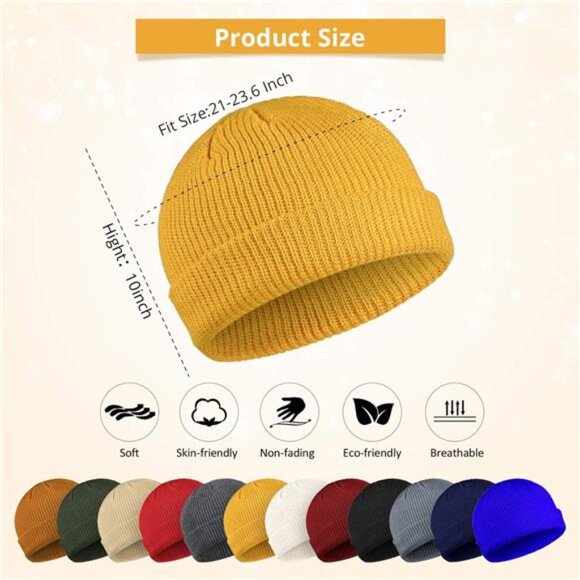 12 Pieces Trawler Beanie Hats Knit Cuff Beanie Roll-Up Edge Skull Cap Fisherman - Picture 2 of 7